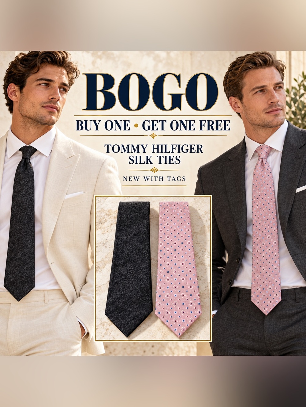 Tommy Hilfiger Two-Pack Silk Ties Black & Pink NEW